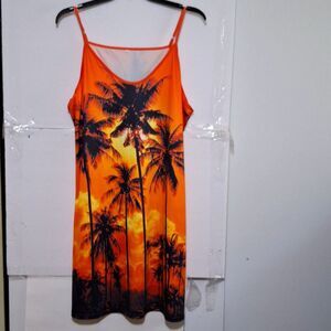 A Women's Plus Sized Sleeveless Dress Tropical Sunset Beachy Vacation 4x